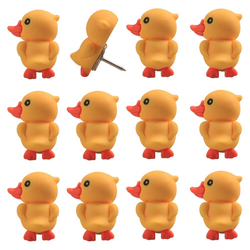 LLHDKF Rurili 30 Pcs Mini Yellow Duck Shape Push Pins Hanging Nail Cute Style Thumbtack for Home Decoration, Office, School Wall Whiteboard Cork Board Picture Fabric - Image 1